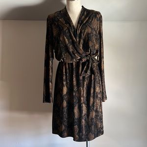 Tahari Snake Print Long Sleeve Dress - Brown and Black